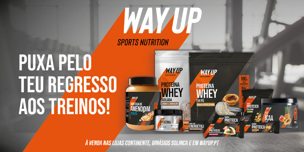 Imagem Ilustrativa de todos os produtos disponíveis na WAY UP como proteína Whey, Manteiga de Amendoim, barras, creatina, BCAA e outros snacks.